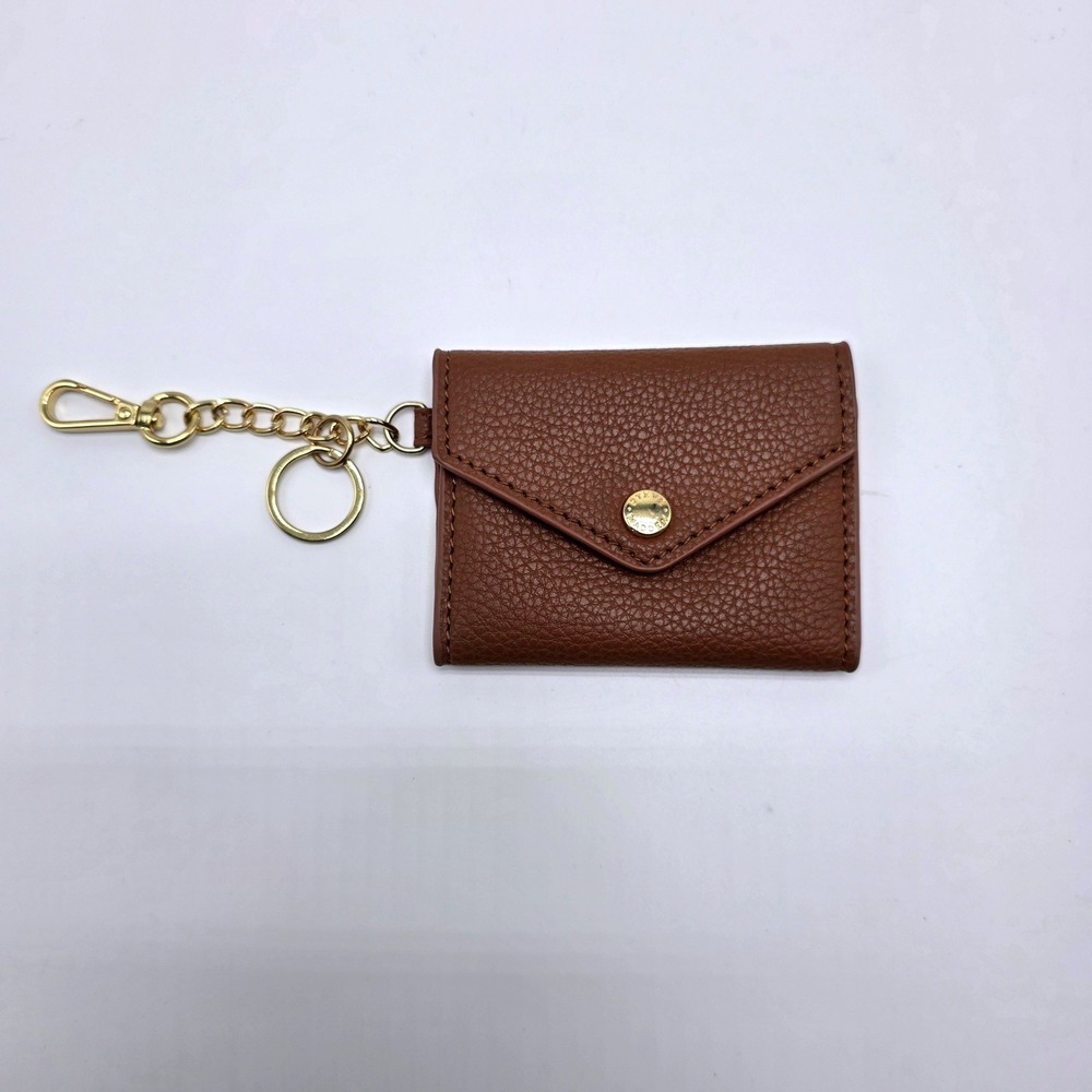 Steve Madden Brown Pebbled Mini Envelope Wallet Keychain‎ Gold Hardware Pouch